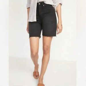 Old Navy Women's Black Sky-Hi Extra High Rise Button Fly Denim Shorts NWT